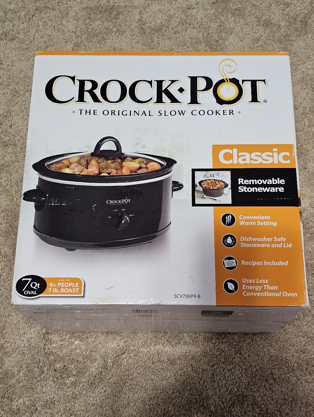 New! Crock Pot Slow Cooker 7 QT Black Oval Removable Dishwasher Safe SCV700PR-B